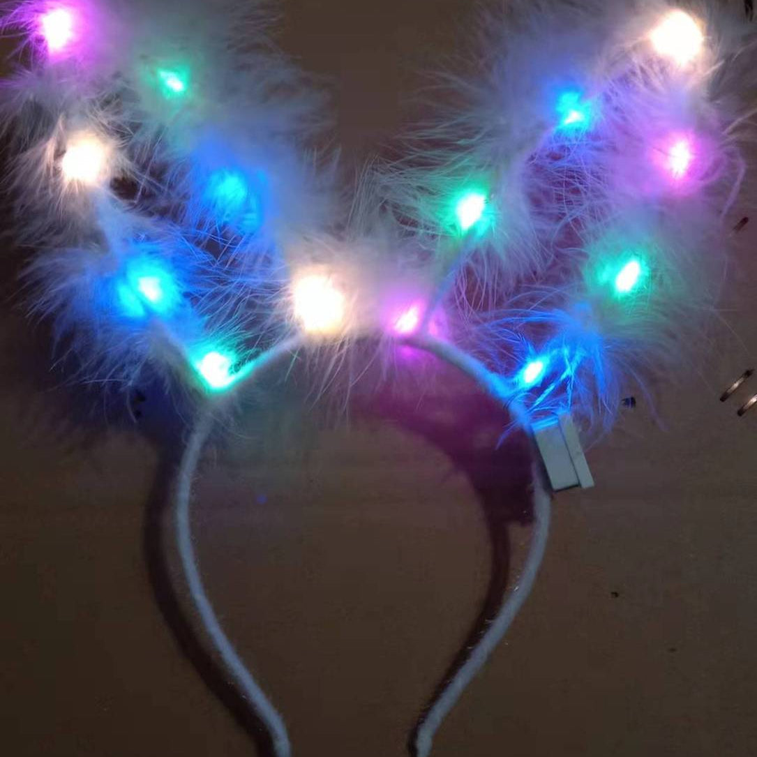 Orejas de conejo de felpa al por mayor hojas de gato de oro diadema de linterna de guirnalda de plumas
